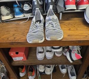 adidas Kids White and Gray Knit Slip-On Sneakers